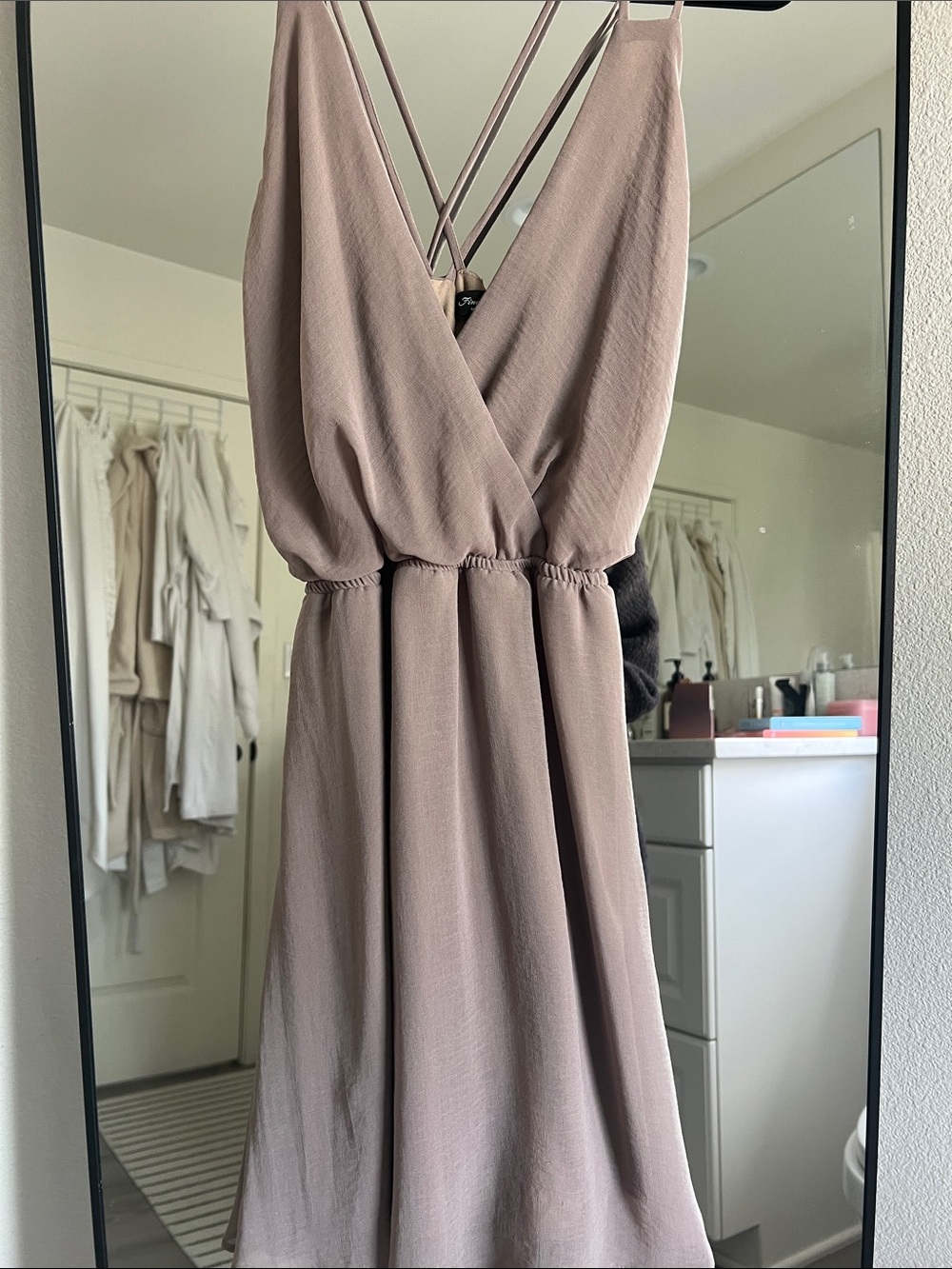 Sleeveless Taupe V-Neck Strappy Summer Dress